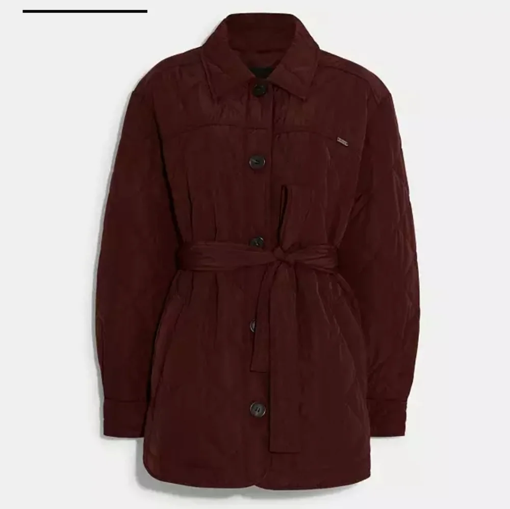 Nwt coach‎ maroon quilted shacket jacket with belt size extra small
